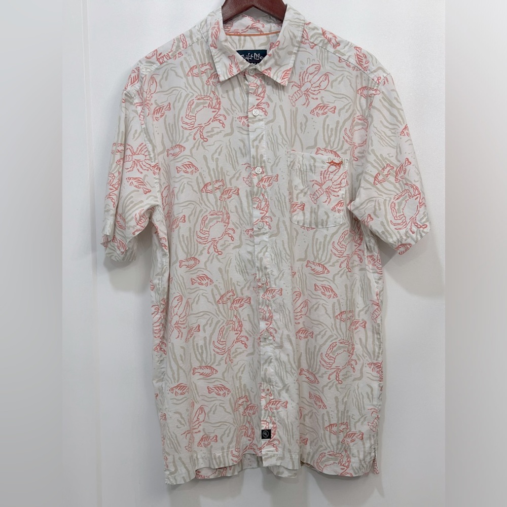 Men's Salt Life Sea coral Life Print Short-Sleeve Button-Up Shirt-Large